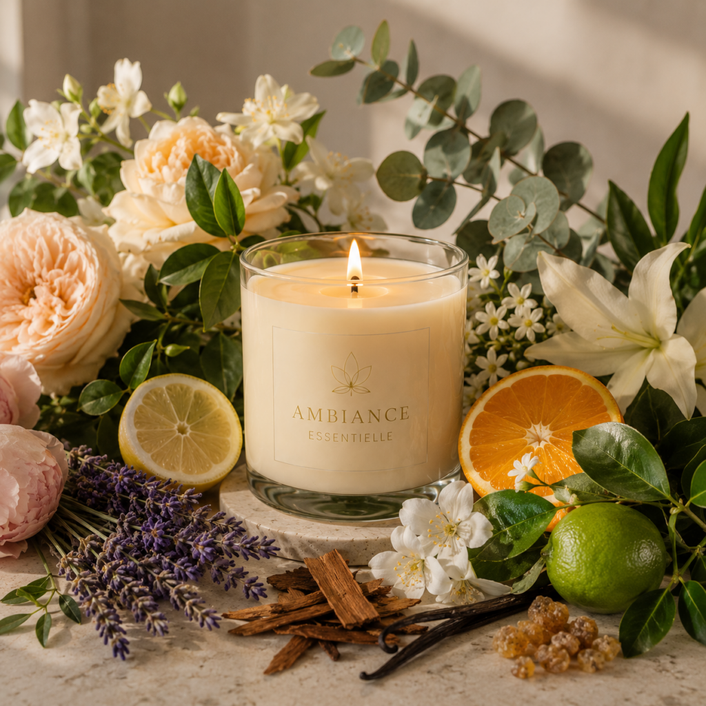 Bougie parfumée avec fleurs - Ambiance Essentielle