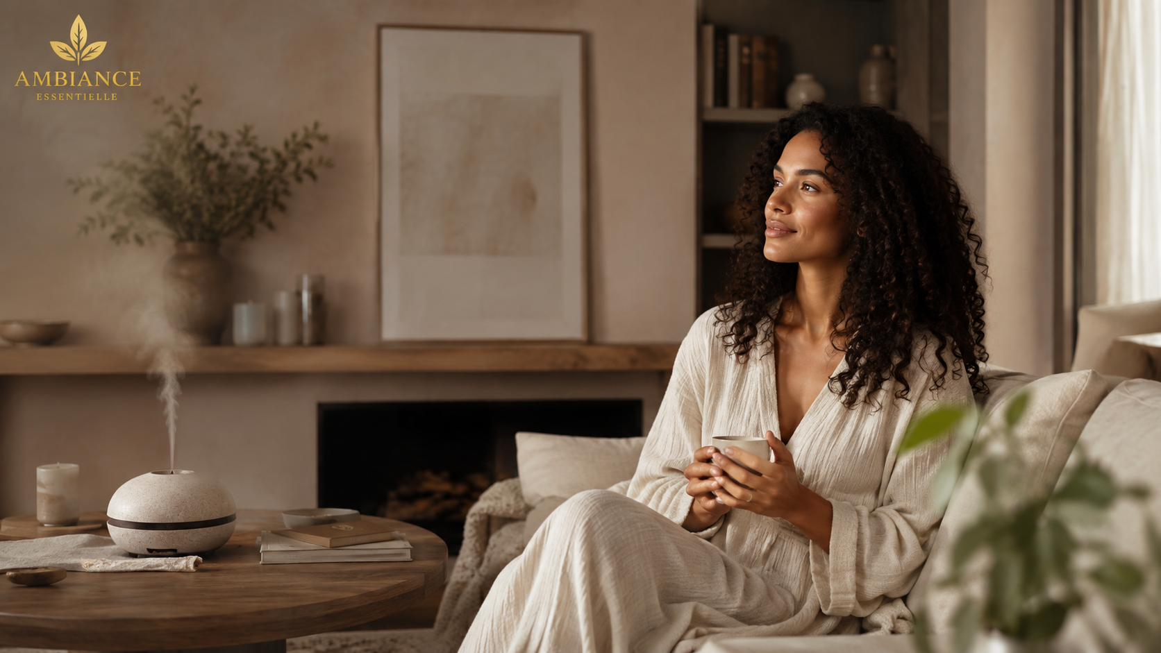 Femme dans son salon parfum d'ambiance